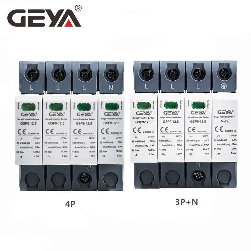 GEYA GSP9 12.5KA T1+T2 SPD 4P 3P+NPE Surge Protector 275VAC Limp:7/12.5KA Low Voltage Arrester Device SPD