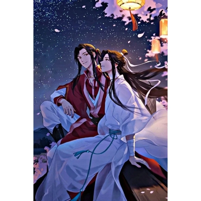 DIY 5D Diamond Painting, Characters Under Starry Sky with Sky Lanterns Art, Home Wall Decor, Ideal Gift for Anime Fans