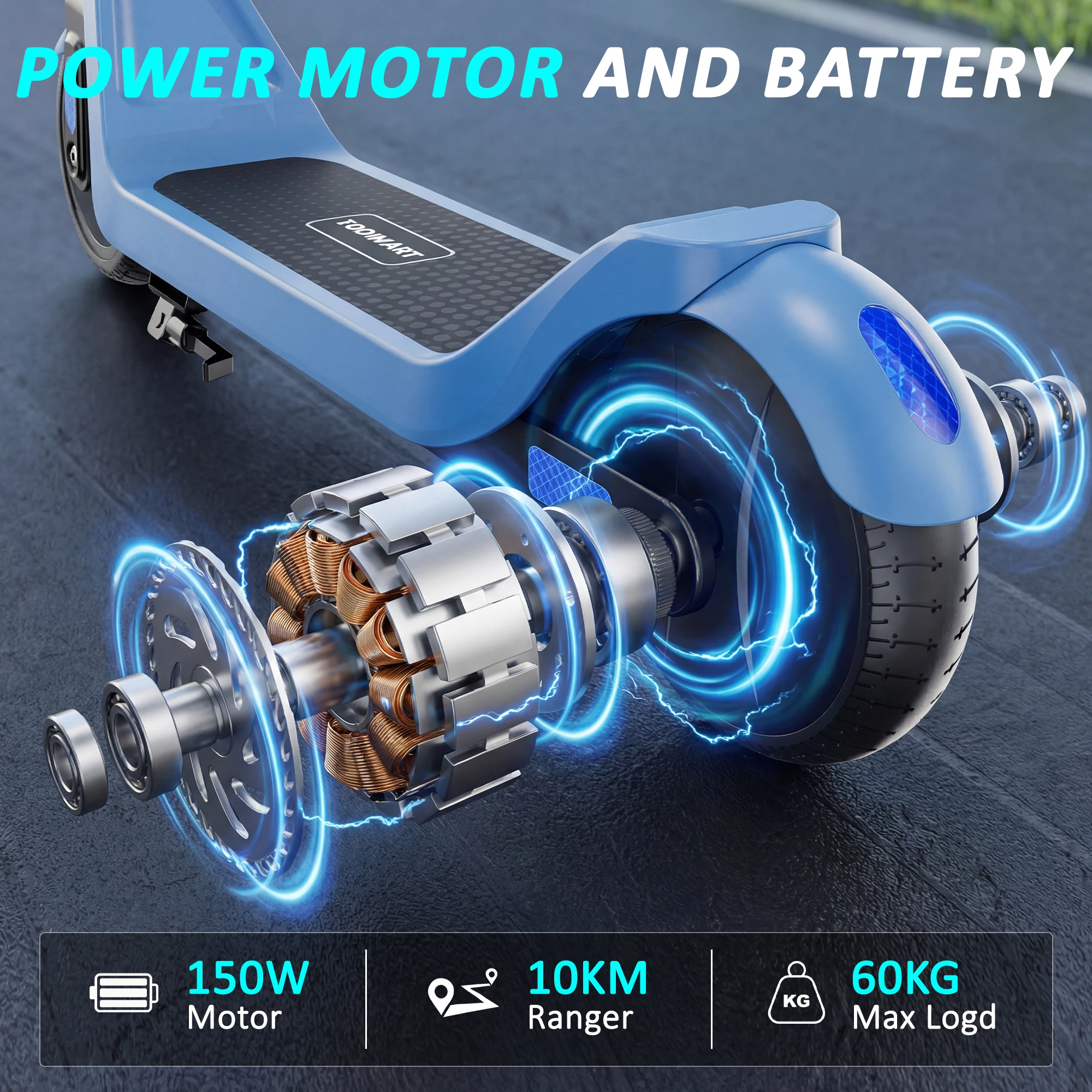 TODIMART T1 Elektroroller für Kinder von 6-12 Jahren, E-Scooter, Geschenk, faltbar, 150W Motor, 16km/h Geschwindigkeit, 24V Akku, 10km Reichweite, 3 Geschwindigkeitsstufen, E-Scooter für Kinder, E-Scooter, Elektroroller für Kinder, City Ride – Detail 3