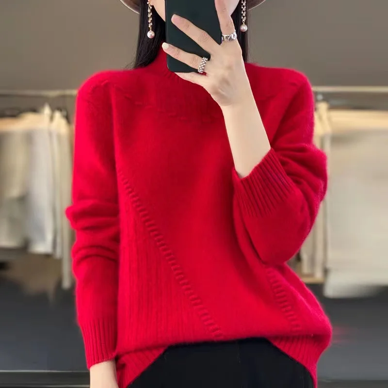 Women\'s pullover cashmere sweater Women\'s autumn and winter long sleeved knitted cashmere sweater Women\'s top long sleeved sweat