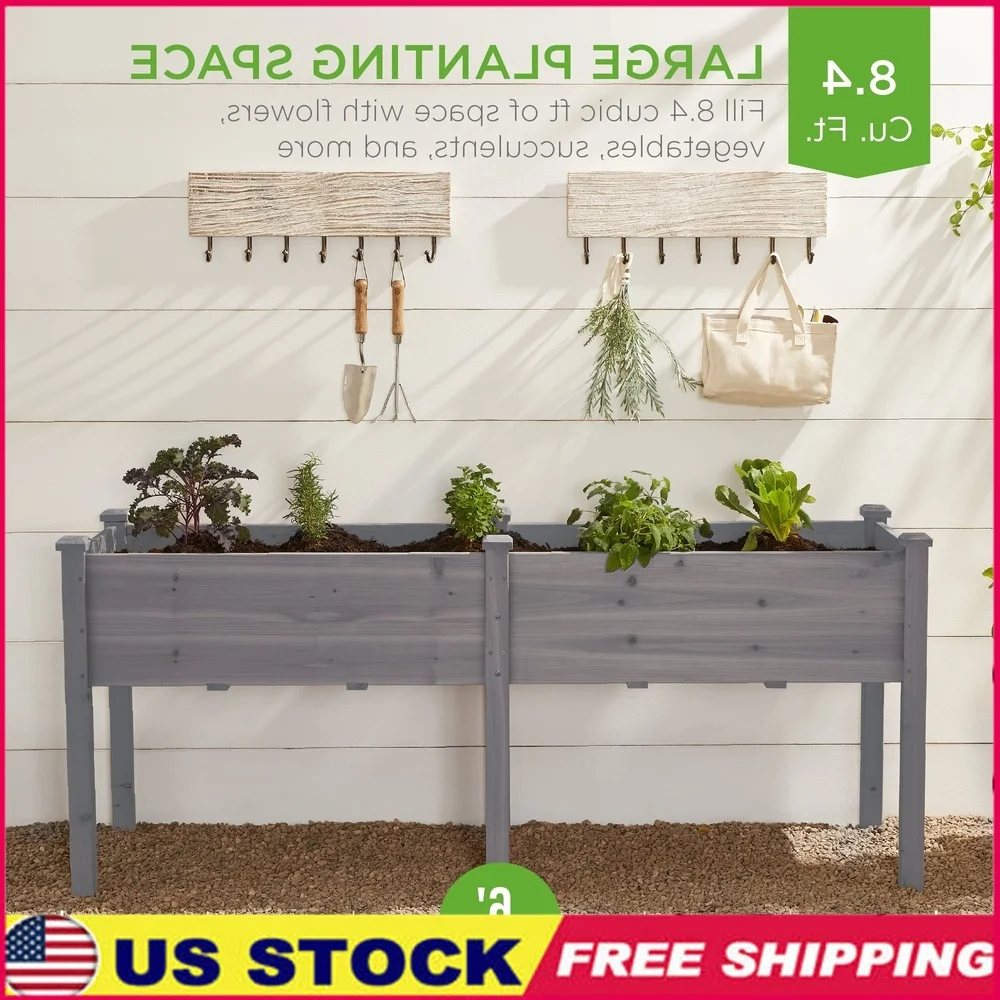 

72 Inch Elevated Garden Bed Wooden Planter Box with Drainage Holes Waist High Design Patio Balcony Gardening