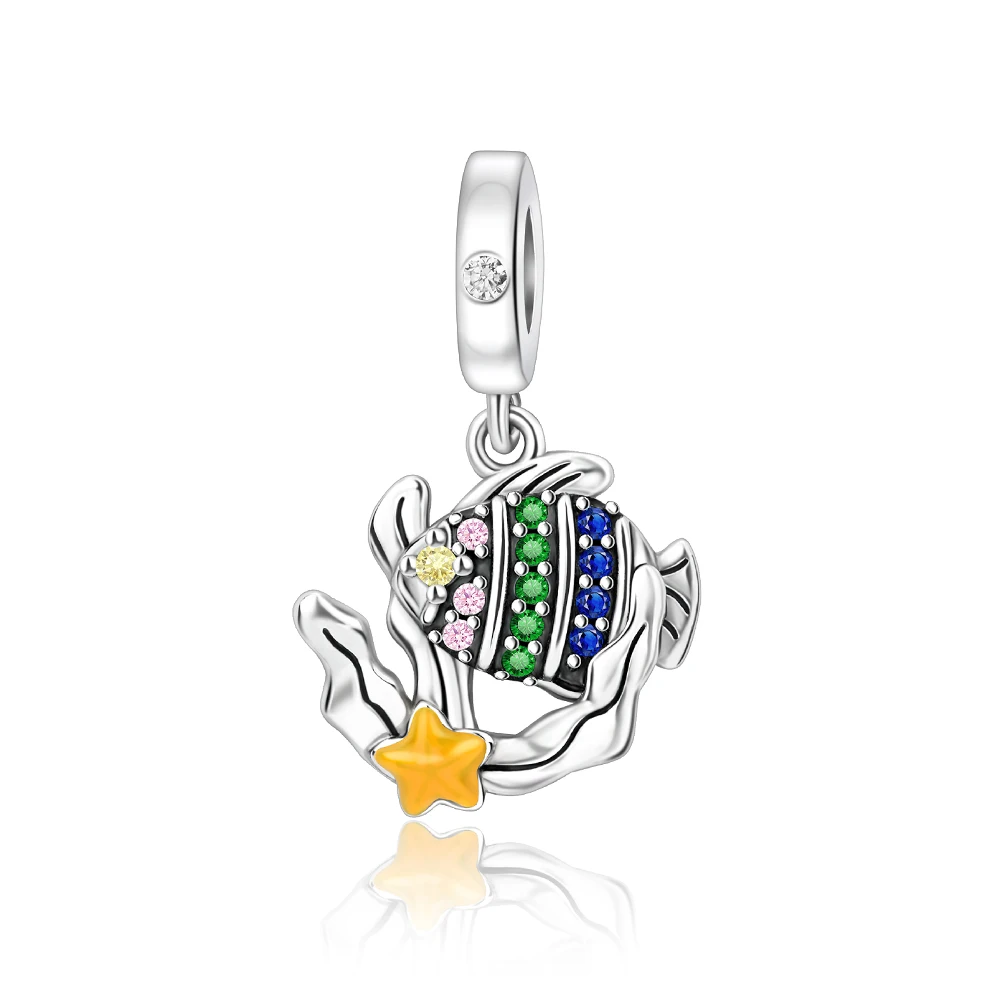 

Danturn 925 Sterling Silver Original Beads Seaweed and Fish Dangle Charm fit Snake Chain Bracelet Fashion Women Jewelry Making