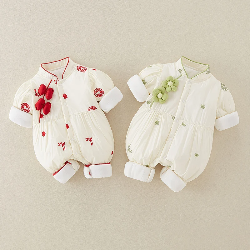 신생아 여아 의상 가을 겨울 얇은 면 소재 슈퍼 귀여운 여아 면 패딩 야외용 따뜻한 옷 하라이