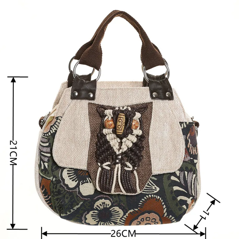 GAGACIA New Chinese Style Canvas Women Shoulder Bag Retro Ethnic Wind Messenger Handbag Lady Large Capacity Casual Crossbody Bag