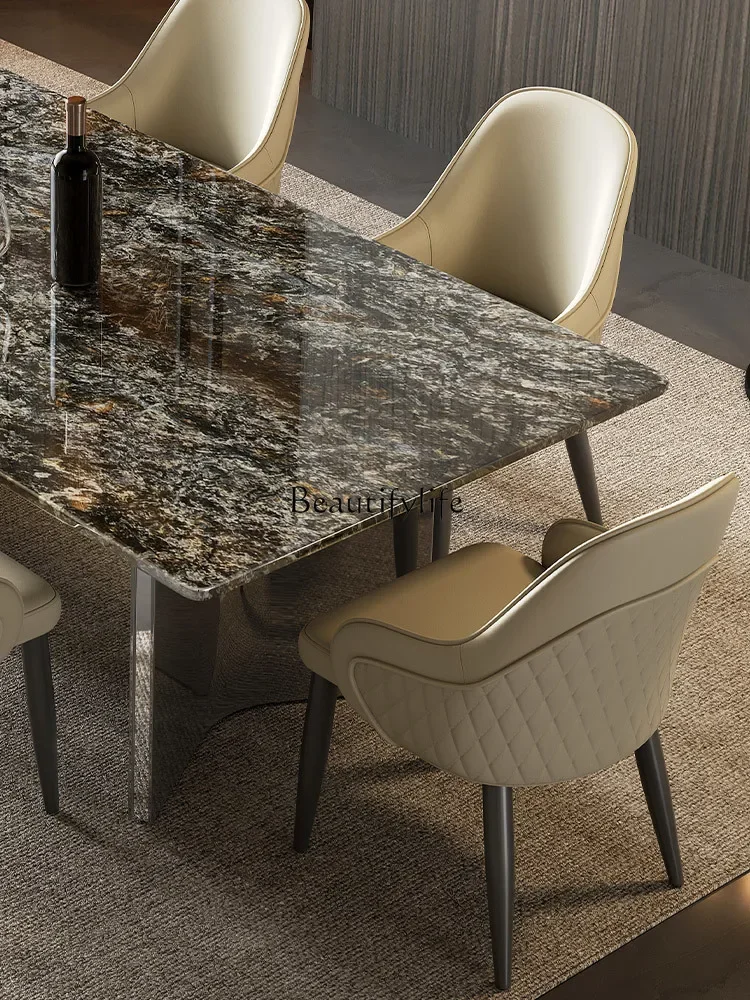 Platinum diamond luxury stone dining table marble light luxury high sense rectangular European style