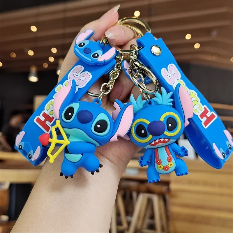 New Disney Cartoon Lilo & Stitch Anime Keychain Animated Characters Cute Doll Keyring Ornament Key Chain Car Pendant Kids Gifts