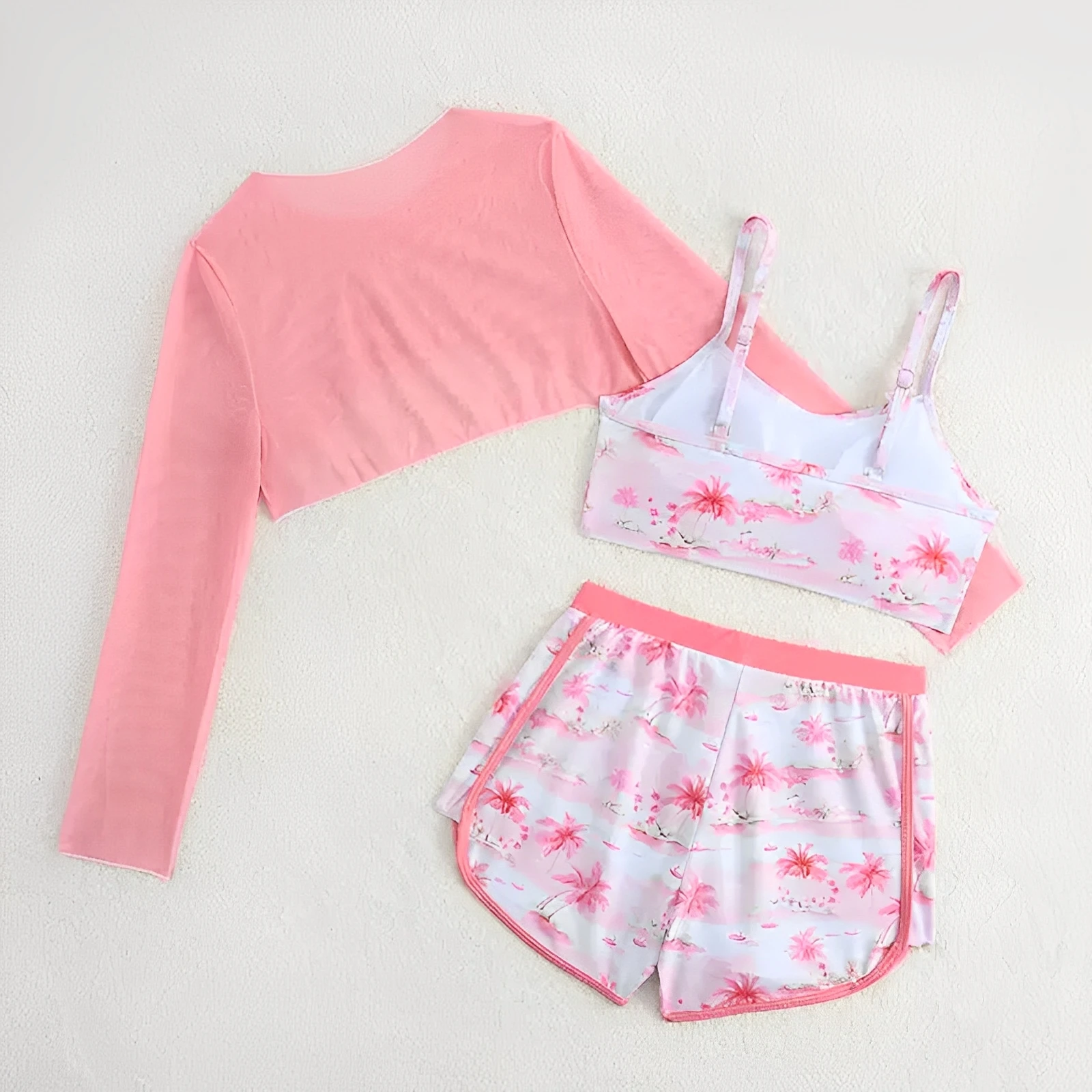 3 Pieces Printed Bikini 2026 Girls Swimsuit High Waist Kids Swimwear & Beach Top Pink Children Swimming Bathing Swim Suit view 2
