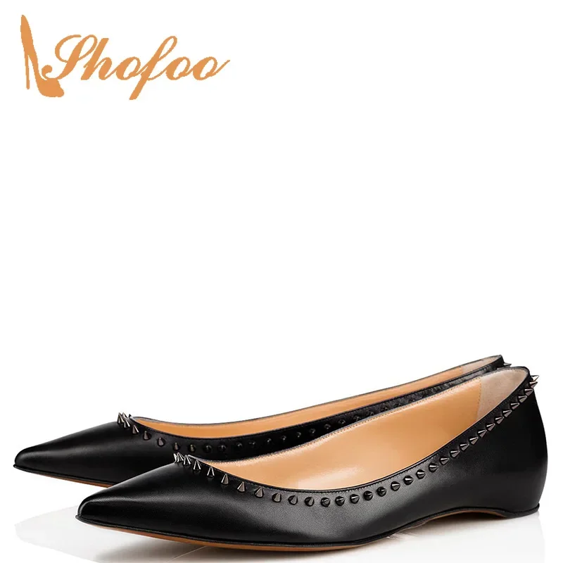 

Studded Ballet Flats Woman Shoes Large Size 44 45 Black Pointed Toe Slip On Office Ladies Formal Footwear Summer Fashion Mature