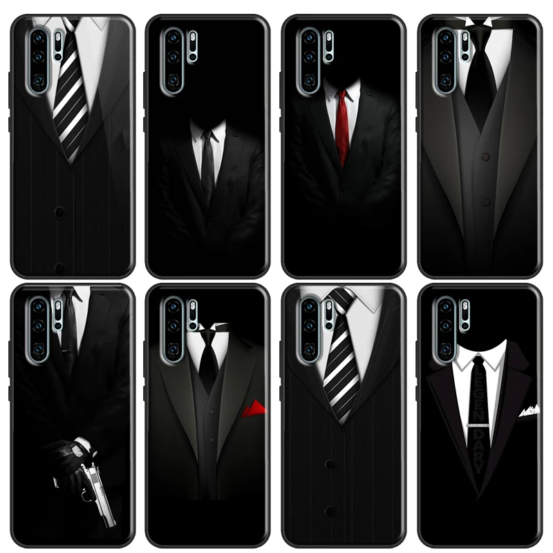 Man Suit Shirt Tie Case For Huawei P30 Lite P40 P20 Pro P Smart Z 2019 2021 Mate 20 10 Lite TPU Phone Cover