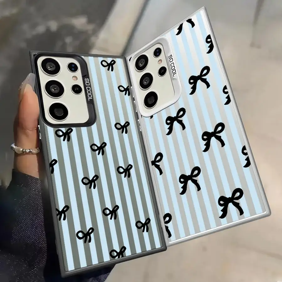 Fashion Striped Bow Case for Samsung Galaxy S25 Note 20 Ultra S24 FE S23 S20 Plus S21 S22 S25Edge S23 Ultra Phone Cover 