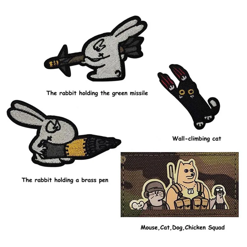Lustiger Hase mit Stift, Kletternde Katze auf Kleidung Applikation, Cartoon Anime Maus, Katze, Hund, Huhn Squad Moral Abzeichen Taktische Aufnäher – Detail 2