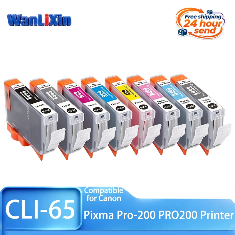 1/2/3 sets 8 colors CLI-65 CLI65 CLI 65 ink Cartridge with chip Compatible for For Canon Pixma Pro-200 PRO200 PRO 200 Printer
