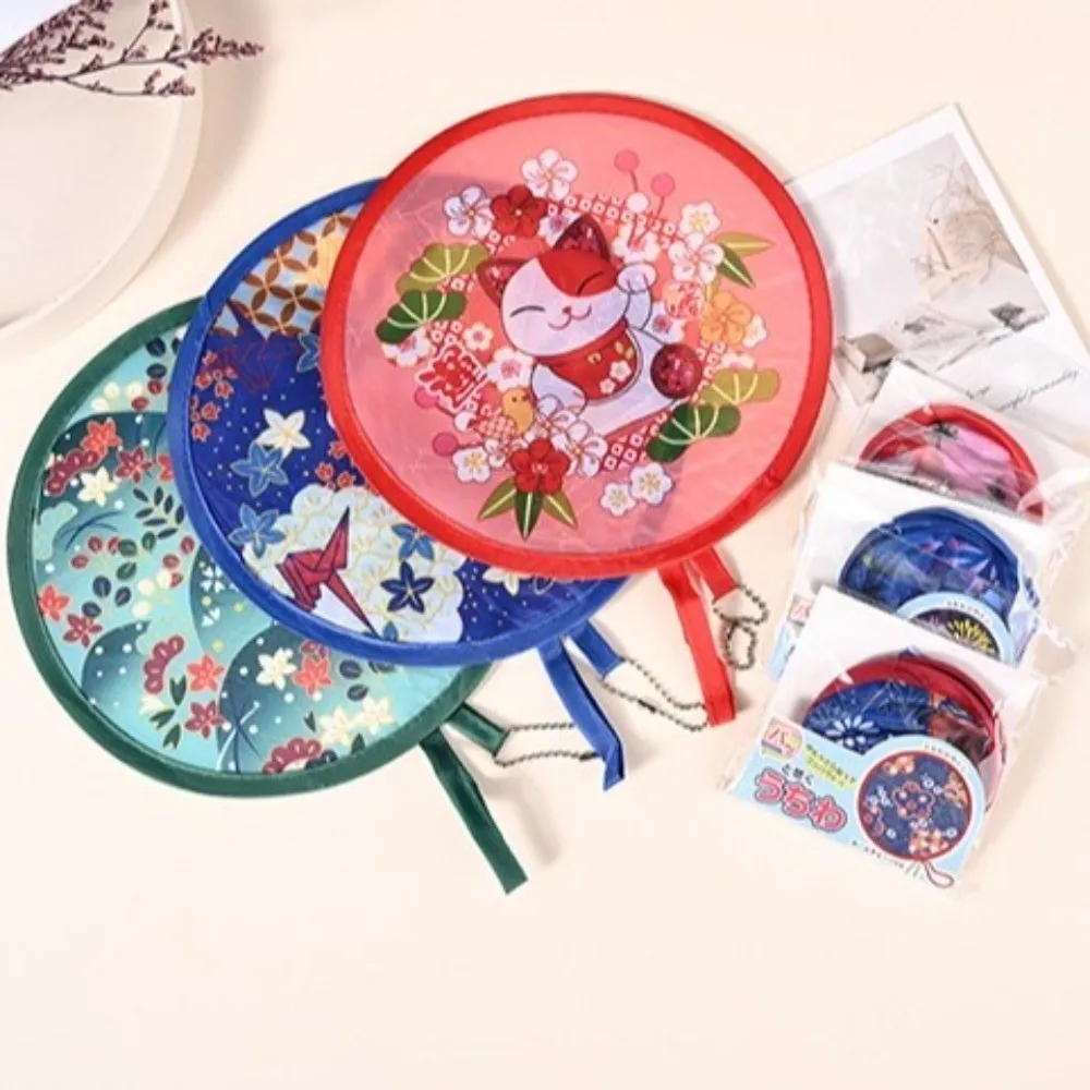 New Portable Round Hand Fan Floral Retro Handheld Folding Fan Mini Travel Round Fan Summer Travel