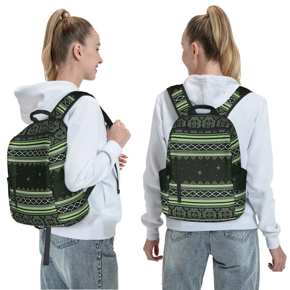 Green Hmong Winter Wonderland Backpack Daypack Large Capacity Kids BookBag School Bag Shoulder Bags for Men Women