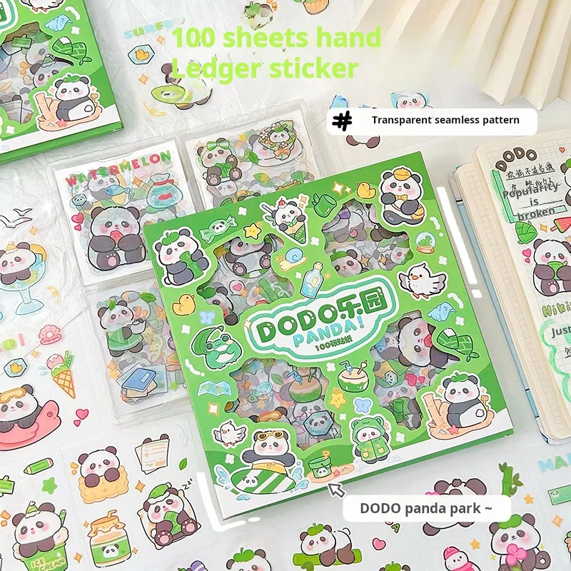 100 Non Repeating Hand Account Panda Stickers, Transparent Waterproof Cute Cartoon Children's Gift Creative i Decorative Sticker