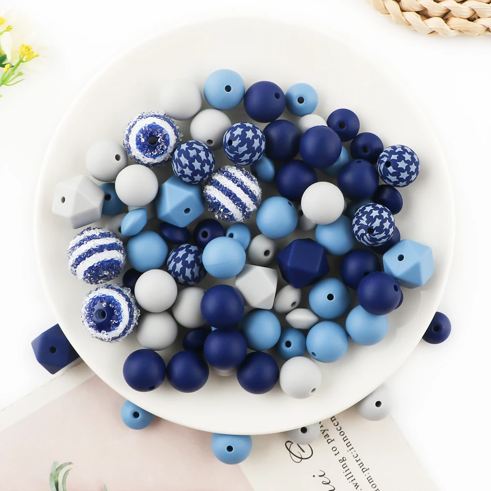 Kovict New 75Pcs/Set Printed Silicone Beads Sugar Sand Round Acrylic Beads Kits DIY KeyChain Bracelet Handmade Accessories