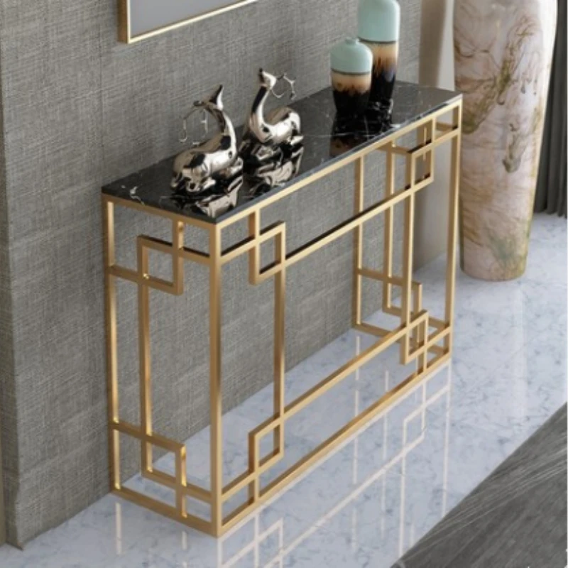 Home furniture living room rectangle side tables gold legs marble top entryway table console