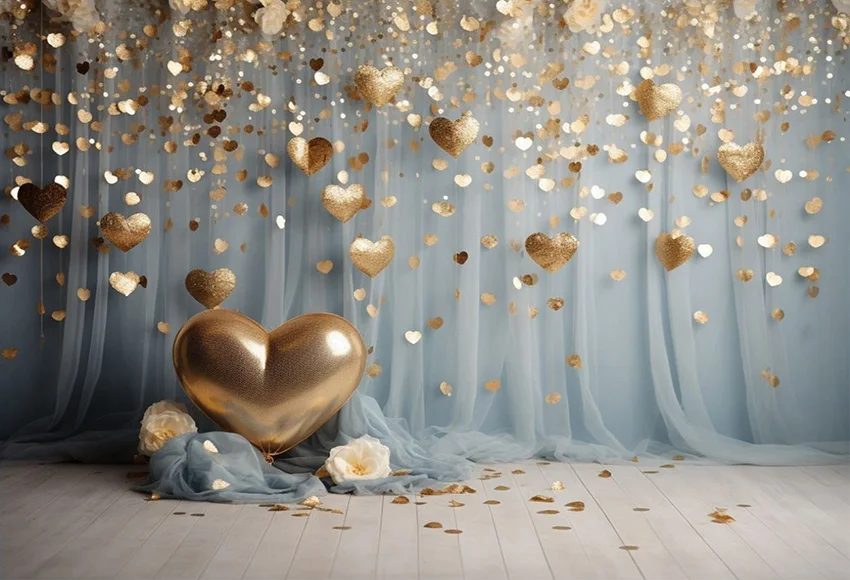 Mehofond Photography Background Valentine\'s Day Blue Gold Heart Kids Adult Birthday Party Portrait Decor Backdrop Photo Studio