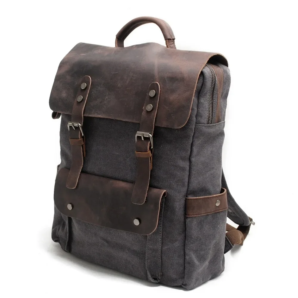 Bolsa de Montañismo a la moda para hombre, mochila de lona Vintage, bolso escolar de cuero, bolsa de viaje neutra portátil, resistente al desgaste,