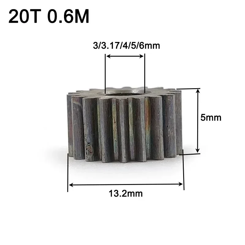 1PCS Carbon Steel 0.6M 20Teeth Metal Gear OD=13.2mm Hole 3/3.17/4/5/6mm 20T Motor Pinion 203A 204A 205A 206A