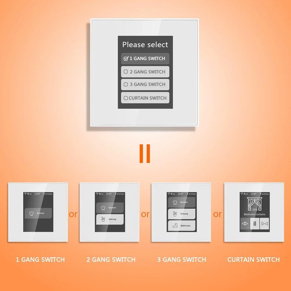 

Tuya Smart Touch Screen Display Switch Zigbee Wifi 1/2/3/Curtain On-Off 4-In-1 Multifunctional 3.2-Inch Lcd Screen Smart Switch