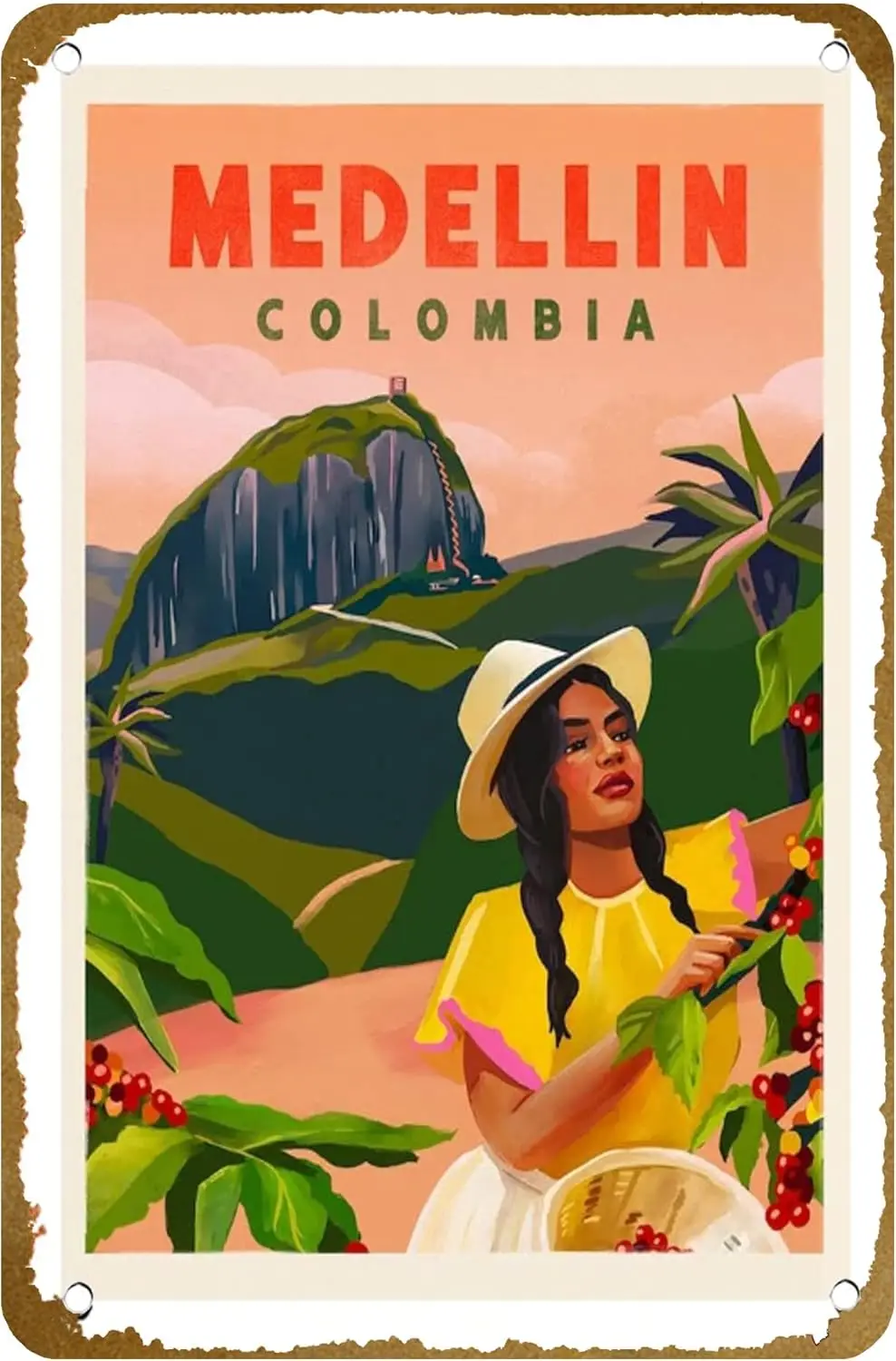 Постер для путешествий Medellin Colombia, Постер, винтажный металлический жестяной знак, логотип семейного клуба, бара, кафе, фотоподарок 8x12 дюймов