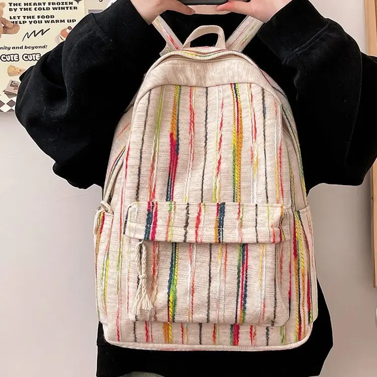 Bolsa Escolar ligera a rayas de arcoíris, diseño de nicho de Instagram japonés, mini mochila informal y versátil, paquete trasero para niña