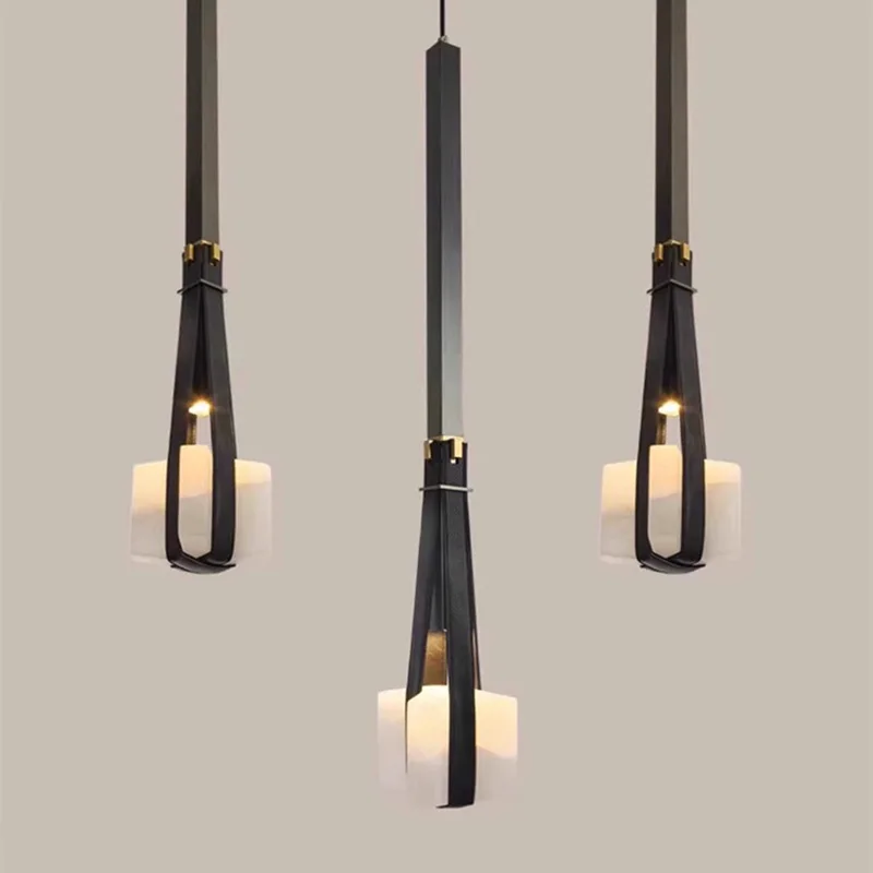 Luxury American Style Adjustable Chandelier 2025 Resin Leather Metal Pendant Lamp Ceiling Luster for Restaurant