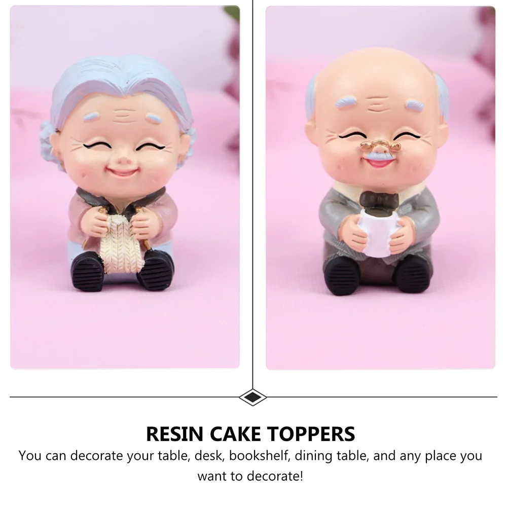 

2Pcs Baking Cake Decorations Resin Toppers Cute Elderly Couple Statue for Table Desk Home Office Car Interior Decorative