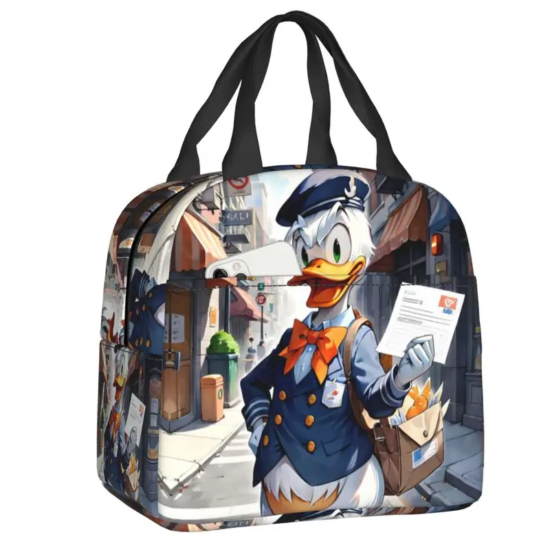 

Custom Donald Duck Kawaii Insulated Lunch Bags for Women Cartoon Movie Resuable Cooler Thermal Bento Box Kids School Children