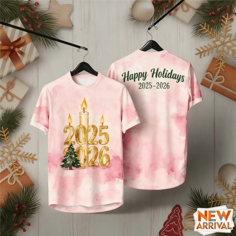 Christmas Gingerbread Candle Gift Pattern T Shirt For Men New Year 3D Print Tees Casual Street O-Neck Tops Short Sleeve T-Shirts