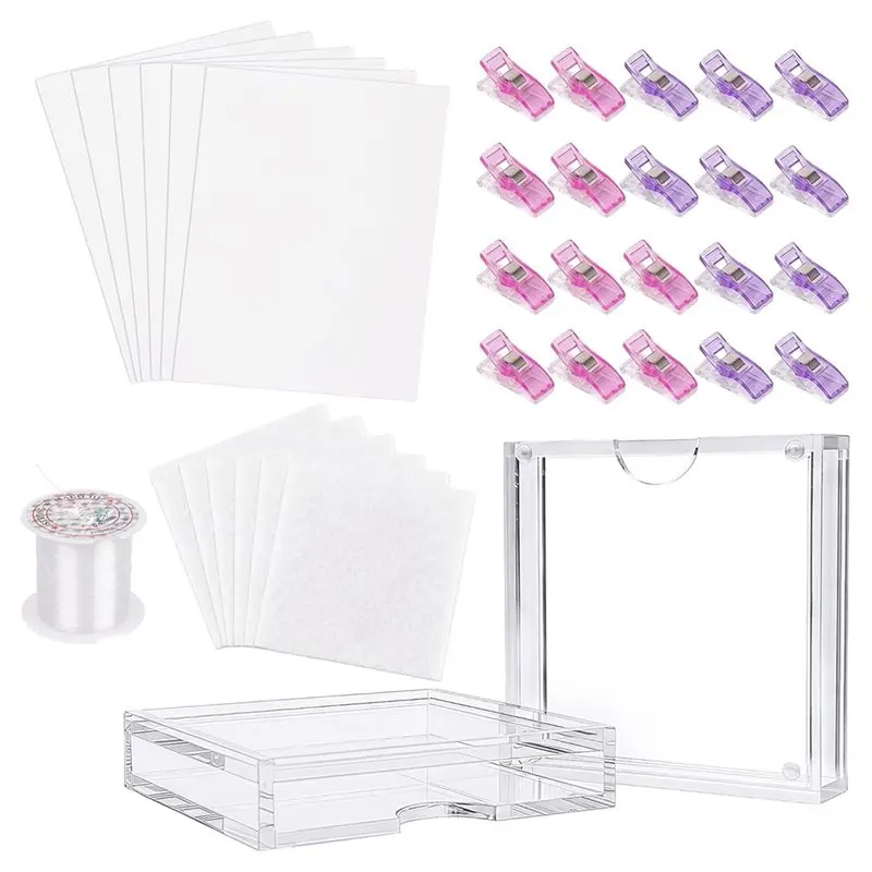 VEHO-4X4-Inch Hand Quilting Supplies Kit With Tray, Batting Pads, A5 Backboards, Sewing Clips And Clear Thread For DIY Craft