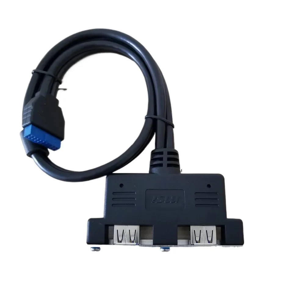 Motherboard 20Pin to Double USB 3.0 Panel Extension Data Cable Rear Baffle with Screw 50cm