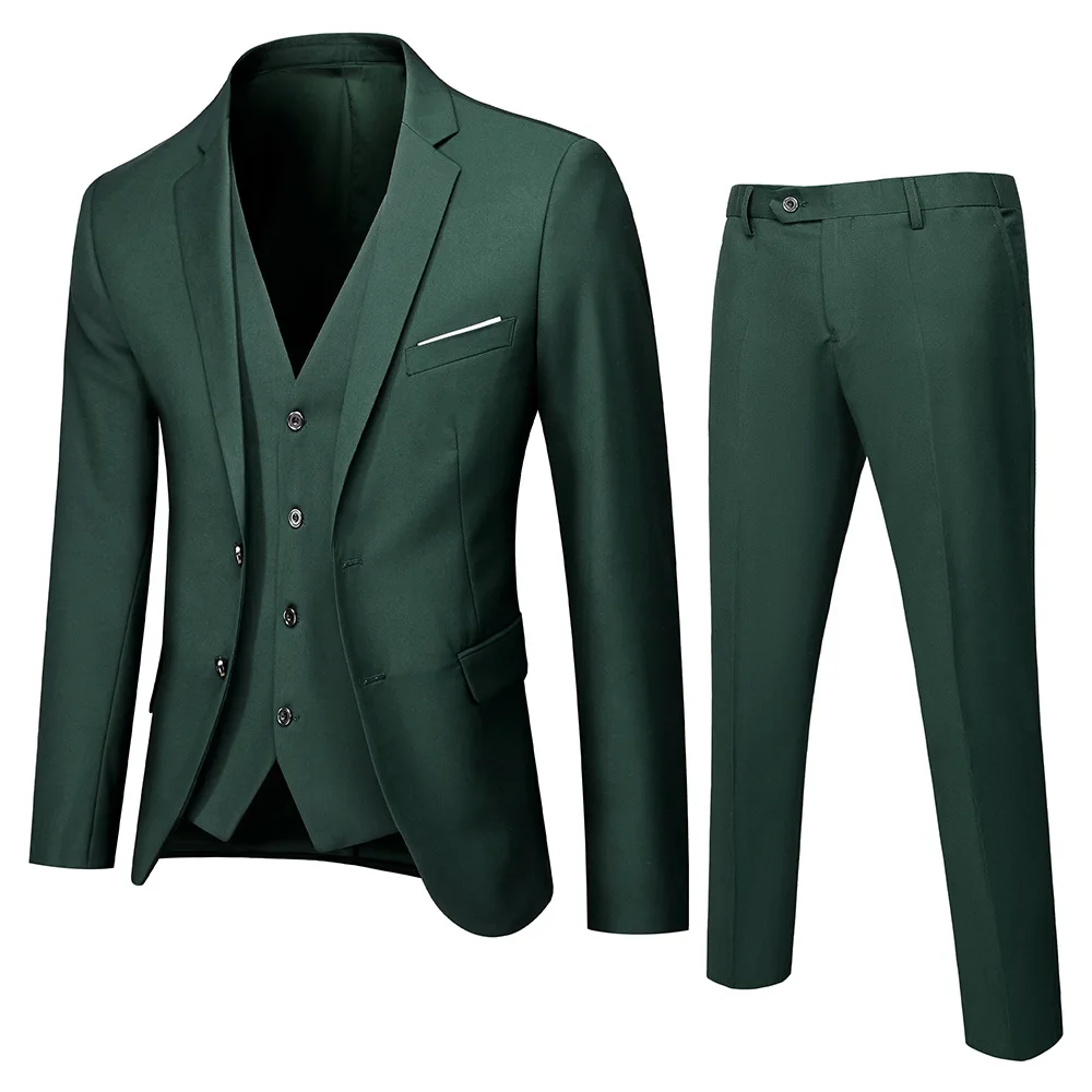 Four Season New Solid Color Suit Three Piece Set Business Dress Suit Pants Vest Set Two Button Casual Wholesale Trend