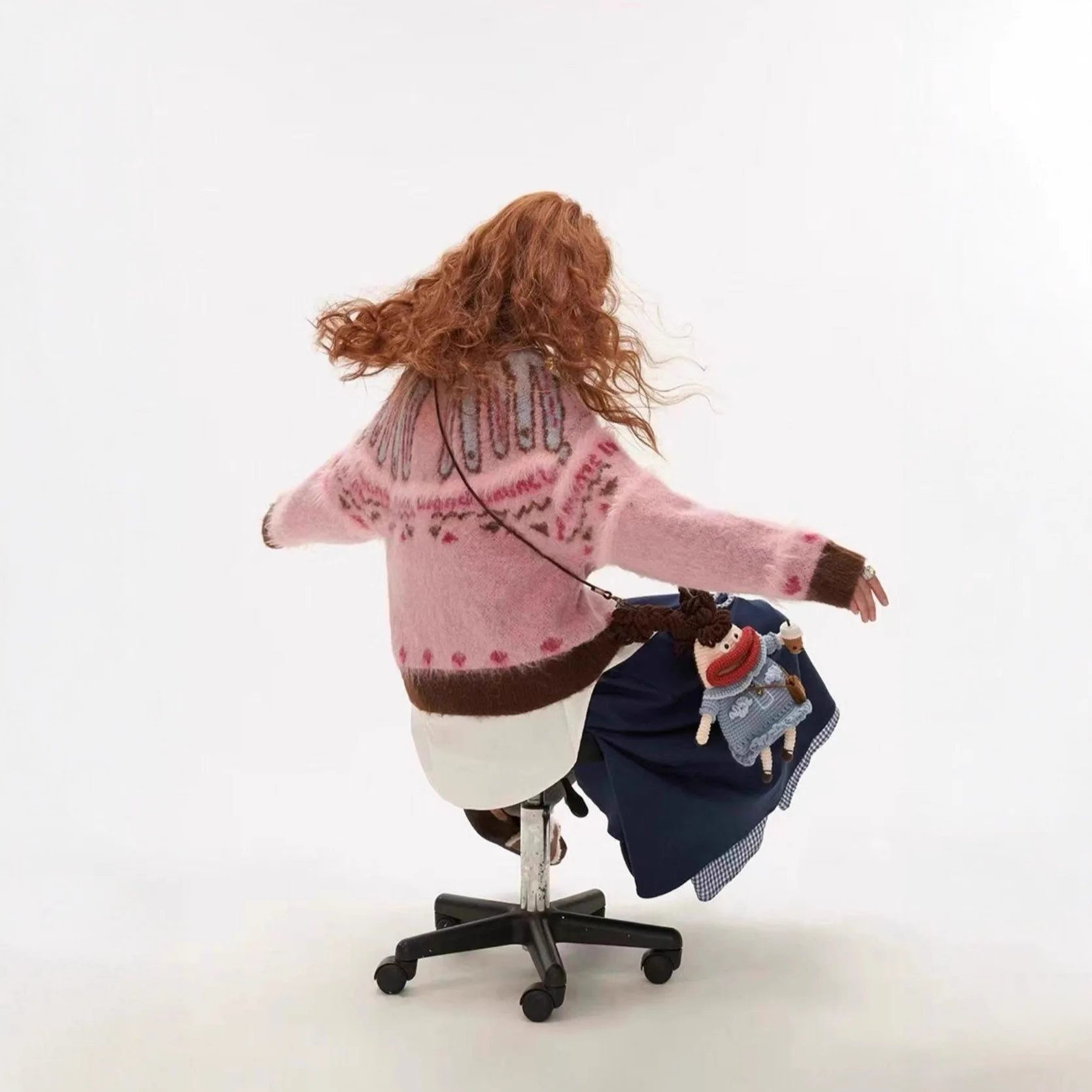 المرأة سترة مشغولة من الصوف البلوزات تقسم لاعبا اللون منعت س الرقبة طويلة الأكمام واحدة الصدر فضفاضة عادية الخريف الشتاء 2025 #2