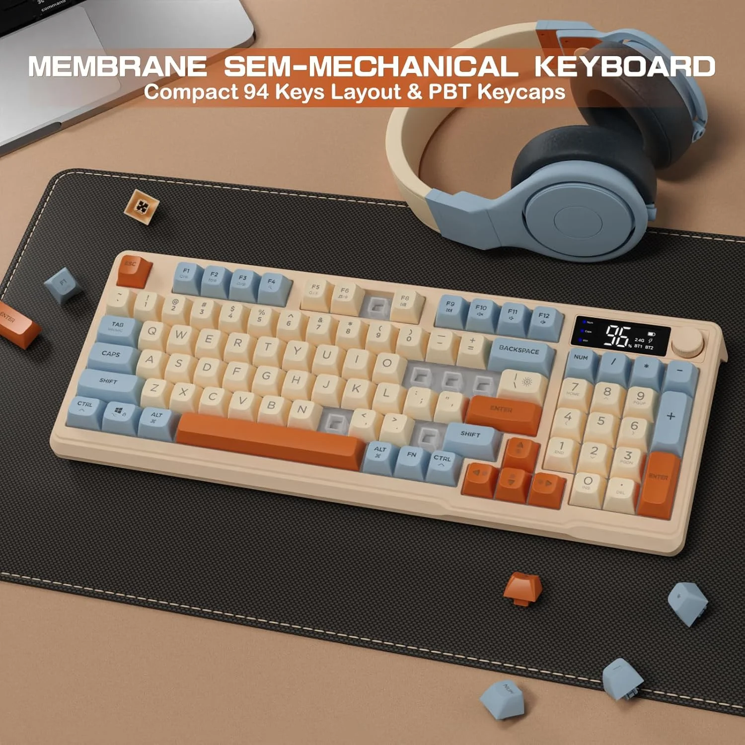 لوحة مفاتيح ألعاب لاسلكية ZIYOU LANG M96 96% غشائية BT/2.4G LED قوس قزح صامت