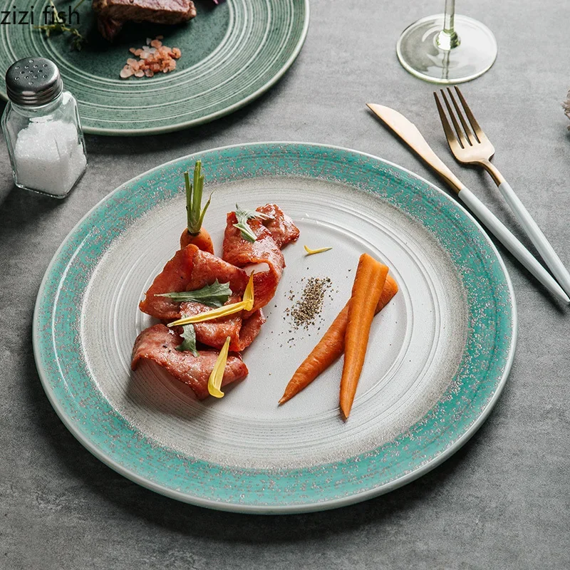 

Креативная Резьбовая керамическая плоская тарелка для стейка, стандартная тарелка для молекулярной кухни, витринные тарелки, специальная посуда