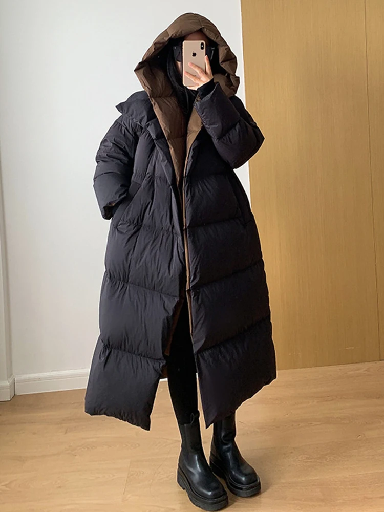 

Aynaray 2024 Autumn Winter Women Duck Down Coat Patchwork Warm Parkas Feather Long Puffer Jacket