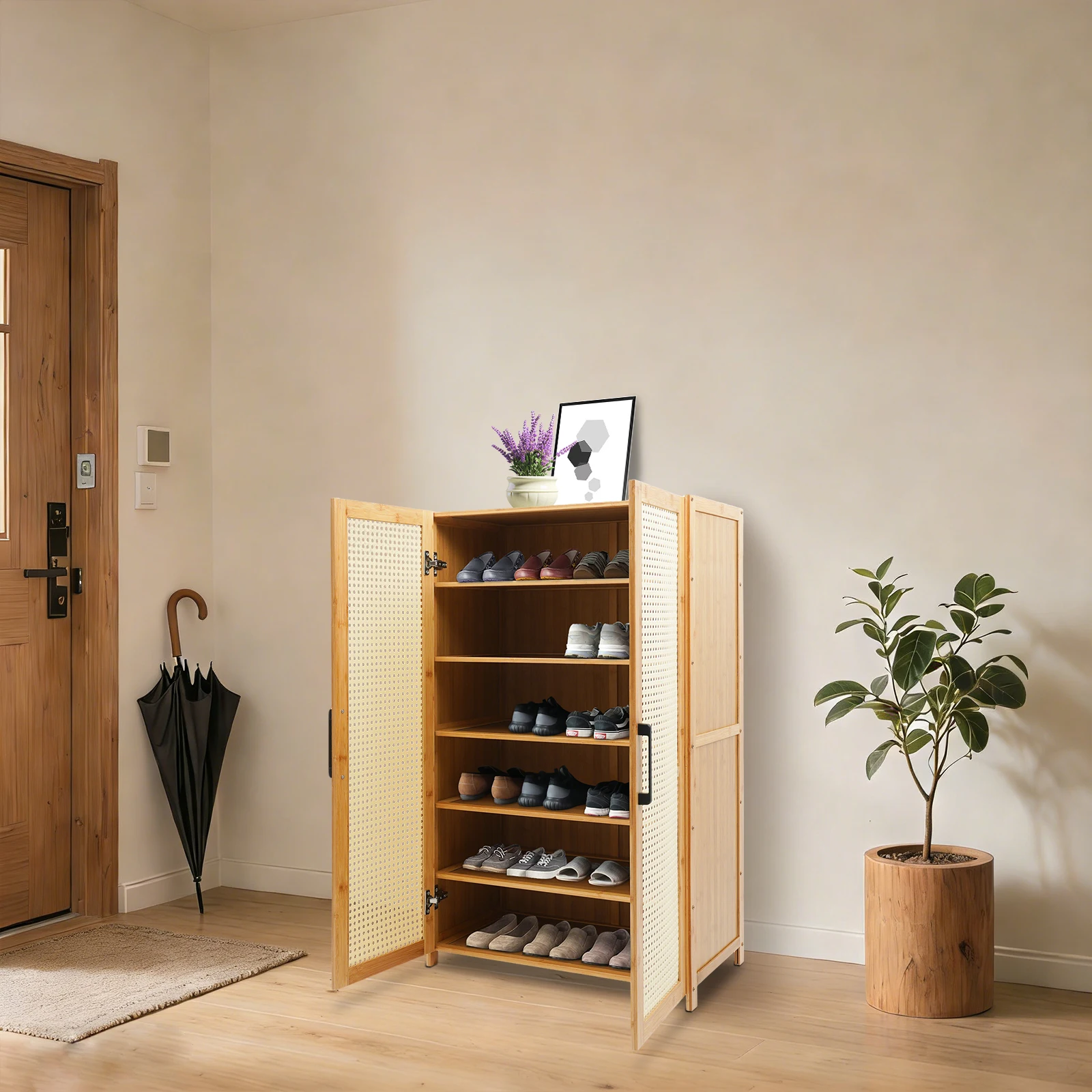 6-stöckiger schlanker Schuhschrank 60cm - Freistehender Schuhorganizer mit Belüftung für Eingangsbereich/Landhaus