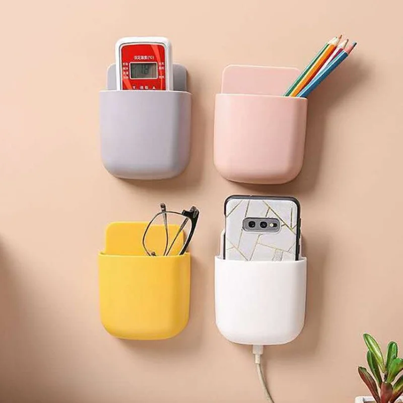 Remote control storage box, air conditioning, wall mounted bedside phone charging storage rack, storage rack without punching