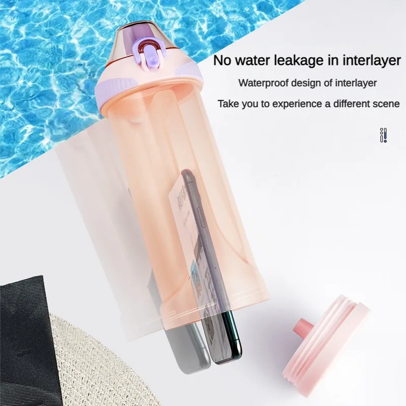 480ML Portable Water Bottle with Secret Compartment Safe Hiding Phone Pocket Secret Pill Organizer Box Sports Fitness Water Cup