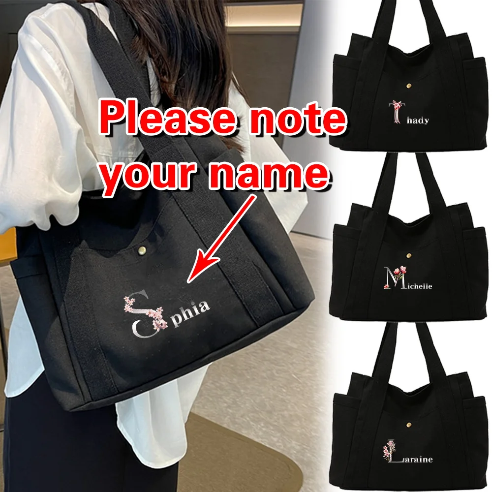 

Personalized Customized Name Single Shoulder Canvas Bag Work Commuting Pouch High Quality Eco-friendly Shopping Bags Simple