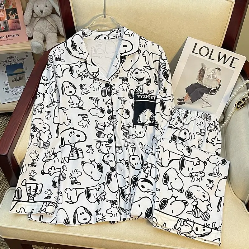 Snoopy anime dessin animé mignon homewear créatif personnalisé femmes printemps et automne à manches longues pantalons longs pyjama ensemble cadeau