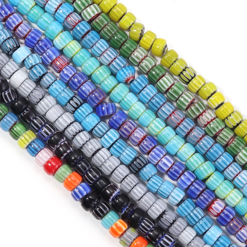 Apx 90 Stück/Strang 6x4mm Flache Kürbis-Lampwork-Perlen für Schmuckherstellung Zylinderförmige Glasierte Glasperlen DIY Armband Halskette – Detail 4