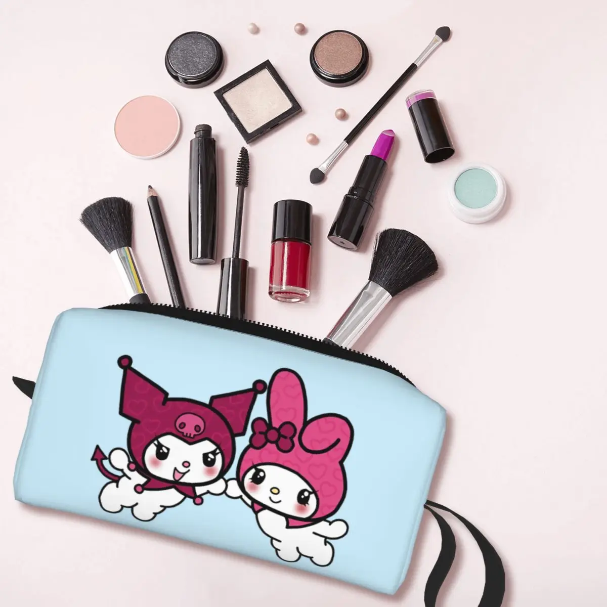 Heart My Melody Kuromi Large Makeup Bag Beauty Pouch Travel Cosmetic Bags Sanrio Kawaii Portable Toiletry Bag for Women