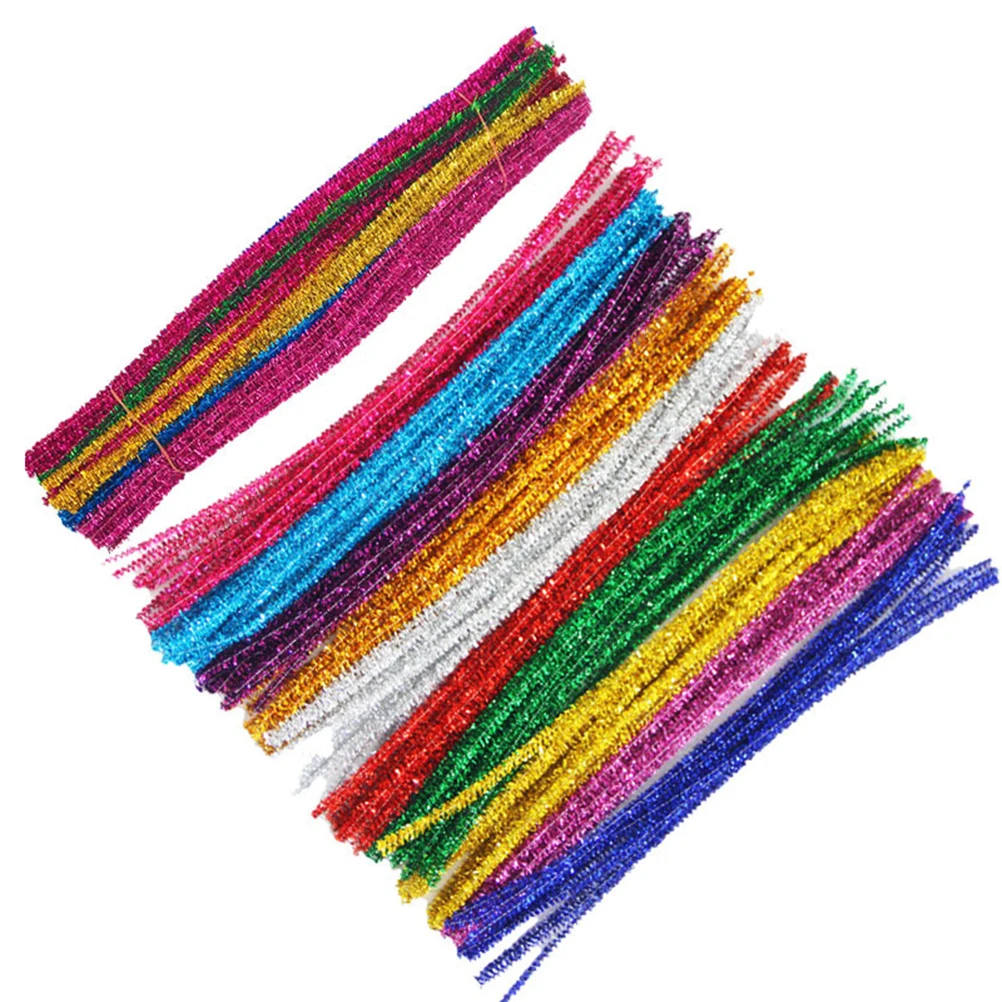 200 pçs glitter chenille hastes diy artesanato material para crianças colorido dobrável limpadores de tubulação festa favores materiais de arte artesanato