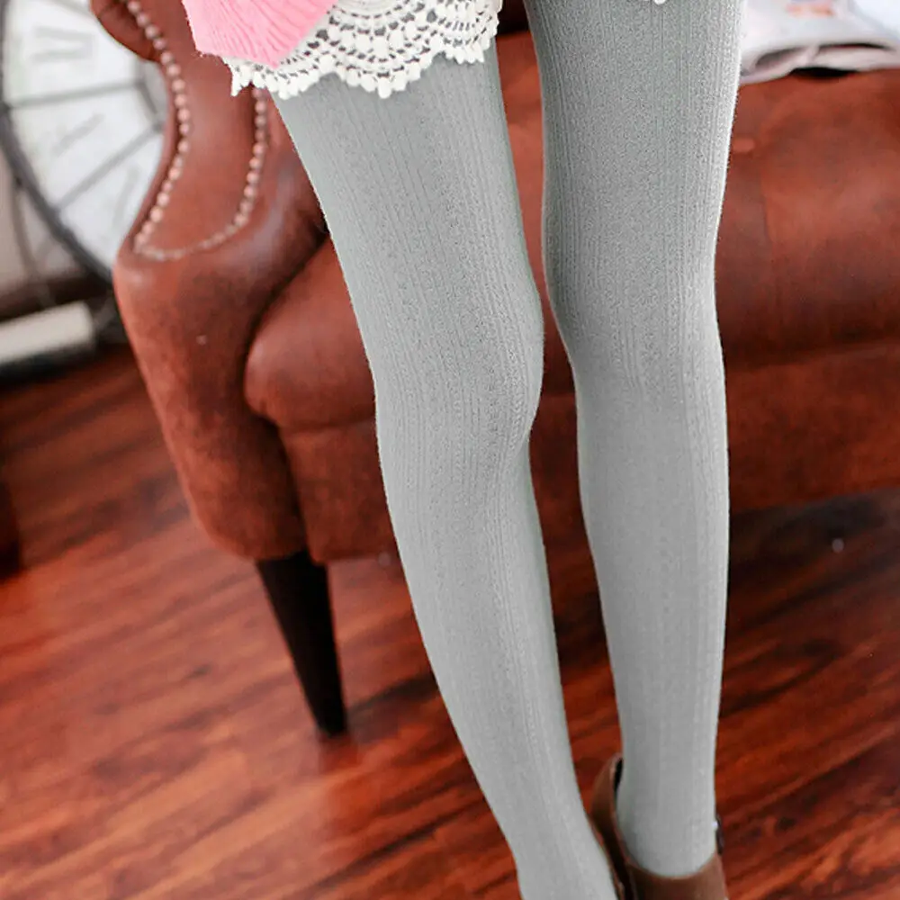 Women Winter Cable Knit Sweater Long Tights Warm Stretch Stockings Pantyhose Cotton Cashmere Leggings Slim Solid Socks