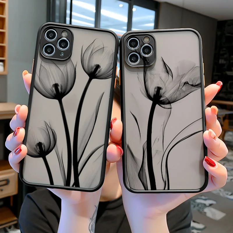 Luxury Vintage Rose Flower Phone Case for iPhone 17 16 PRO MAX Plus X XR XS 12 13 14 11 15 Pro Max Black Back Shockproof Covers