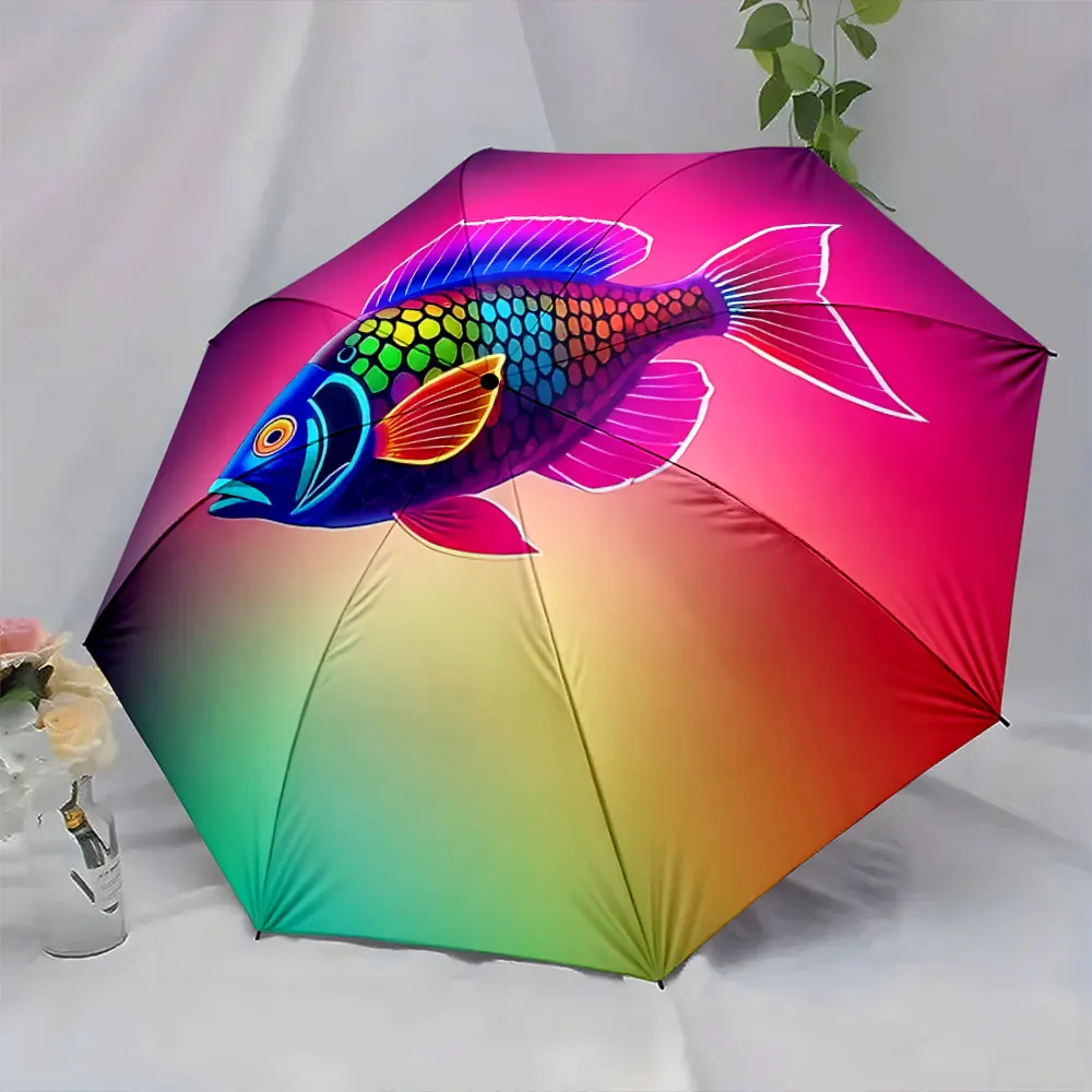 Colorful Exotic Fish Rainbow Design Art Umbrella Decoration portable waterproof sun rain umbrella for outdoor travel beach