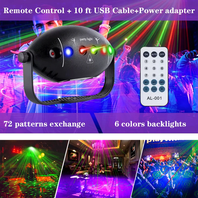 Red Green Laser Party Light, Sound Activated Disco Laser Projector with Remote for Birthday Party, Club, Wedding, Christmas